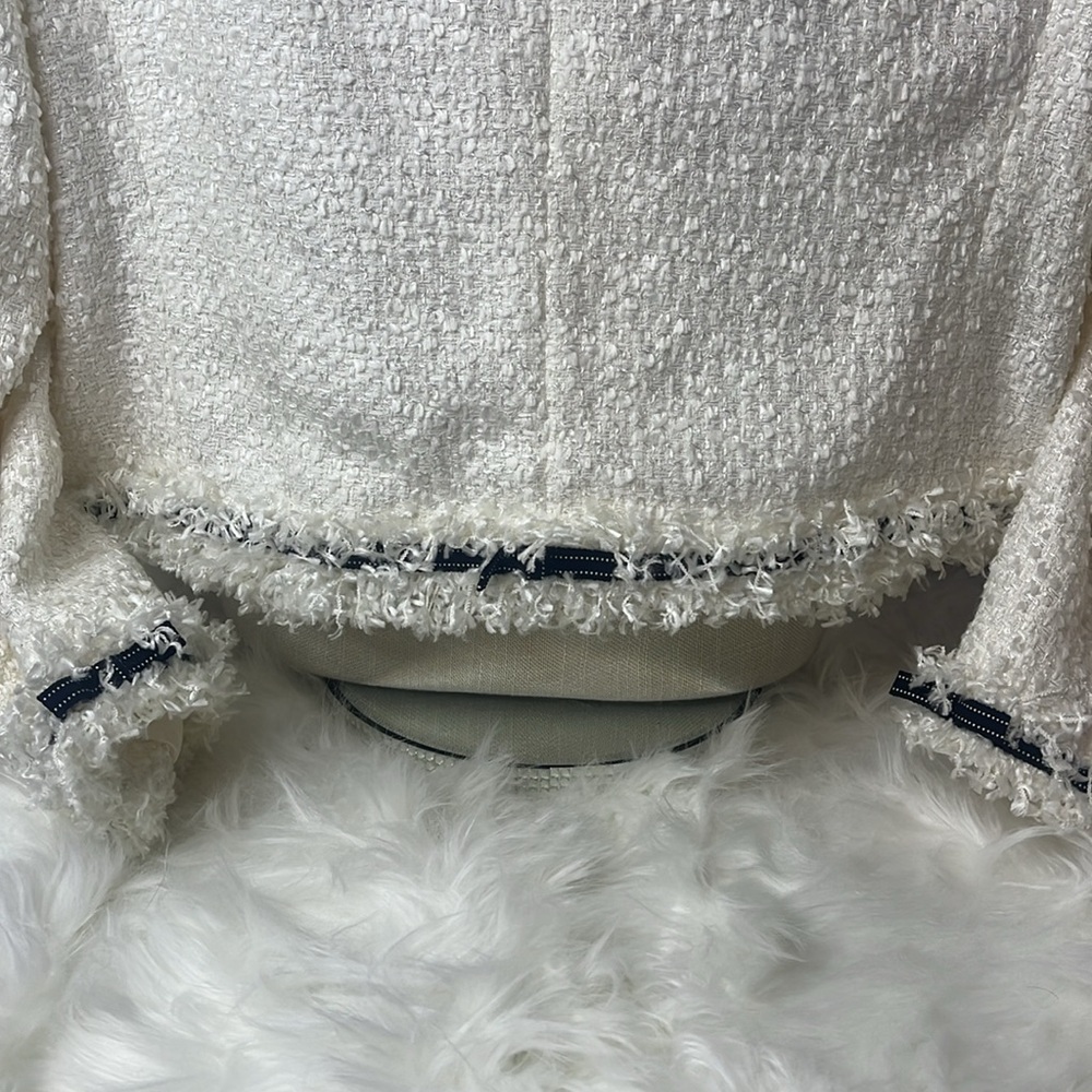 ESCADA VINTAGE COAT WHITE NAVY GROSGRAIN BOW TRIM VINTAGE 2002 WITH TAGS - Picture 6 of 16